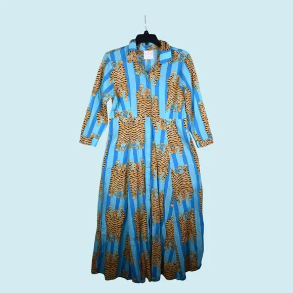 Blue and Brown Tiger Maxi Dress - Picture 5 of 15